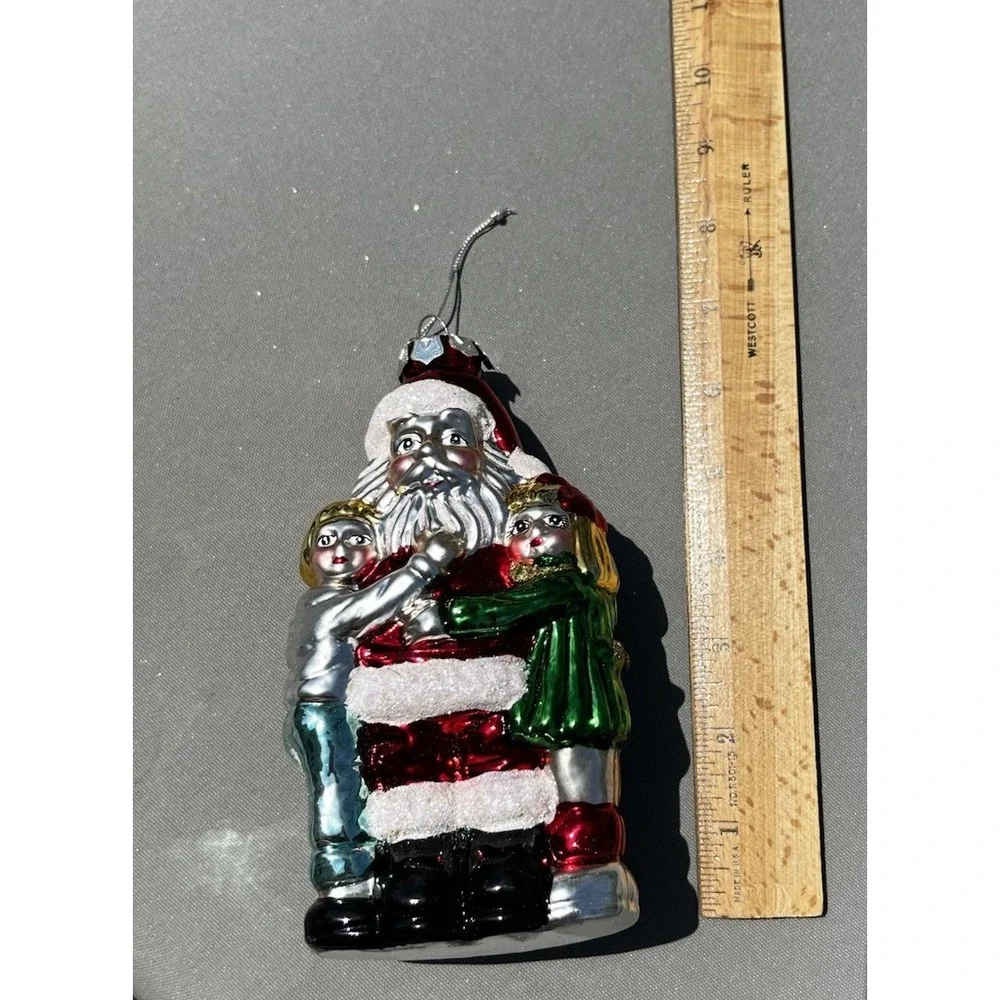 Vintage Christmas Ornament European Style Hand Crafted Glass Santa Hugging Kids‎